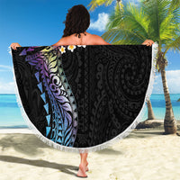 Hawaiian Tribal Tattoo and Plumeria Beach Blanket Polynesian Pattern Rainbow
