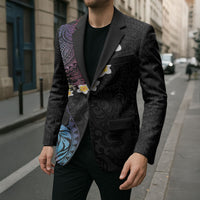 Hawaiian Tribal Tattoo and Plumeria Blazer Polynesian Pattern Rainbow