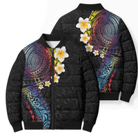 Hawaiian Tribal Tattoo and Plumeria Bomber Puffer Jacket Polynesian Pattern Rainbow