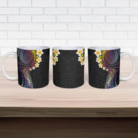 Hawaiian Tribal Tattoo and Plumeria Ceramic Mug Polynesian Pattern Rainbow
