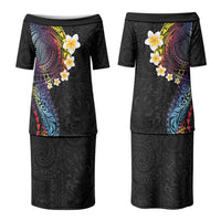 Hawaiian Tribal Tattoo and Plumeria Family Matching Puletasi and Hawaiian Shirt Polynesian Pattern Rainbow