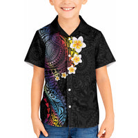 Hawaiian Tribal Tattoo and Plumeria Kid Hawaiian Shirt Polynesian Pattern Rainbow