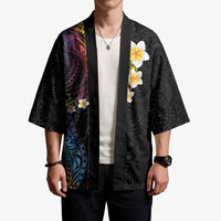 Hawaiian Tribal Tattoo and Plumeria Kimono Polynesian Pattern Rainbow