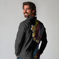 Hawaiian Tribal Tattoo and Plumeria Long Sleeve Polo Shirt Polynesian Pattern Rainbow
