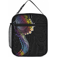 Hawaiian Tribal Tattoo and Plumeria Lunch Bag Polynesian Pattern Rainbow