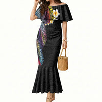 Hawaiian Tribal Tattoo and Plumeria Mermaid Dress Polynesian Pattern Rainbow