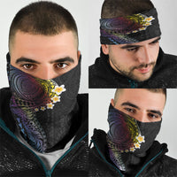 Hawaiian Tribal Tattoo and Plumeria Neck Gaiter Polynesian Pattern Rainbow
