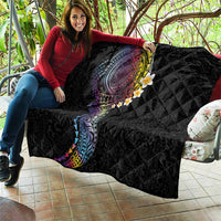Hawaiian Tribal Tattoo and Plumeria Quilt Polynesian Pattern Rainbow