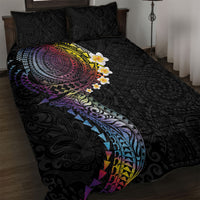 Hawaiian Tribal Tattoo and Plumeria Quilt Bed Set Polynesian Pattern Rainbow