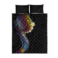 Hawaiian Tribal Tattoo and Plumeria Quilt Bed Set Polynesian Pattern Rainbow