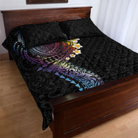 Hawaiian Tribal Tattoo and Plumeria Quilt Bed Set Polynesian Pattern Rainbow