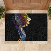 Hawaiian Tribal Tattoo and Plumeria Rubber Doormat Polynesian Pattern Rainbow