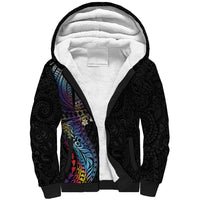 Hawaiian Tribal Tattoo and Plumeria Sherpa Hoodie Polynesian Pattern Rainbow