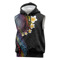 Hawaiian Tribal Tattoo and Plumeria Sleeveless Zip Hoodie Polynesian Pattern Rainbow