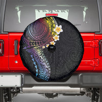 Hawaiian Tribal Tattoo and Plumeria Spare Tire Cover Polynesian Pattern Rainbow