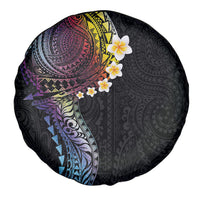 Hawaiian Tribal Tattoo and Plumeria Spare Tire Cover Polynesian Pattern Rainbow