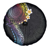 Hawaiian Tribal Tattoo and Plumeria Spare Tire Cover Polynesian Pattern Rainbow