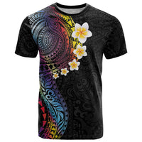 Hawaiian Tribal Tattoo and Plumeria T Shirt Polynesian Pattern Rainbow