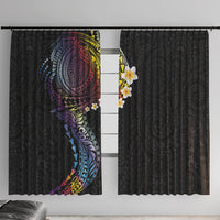 Hawaiian Tribal Tattoo and Plumeria Window Curtain Polynesian Pattern Rainbow