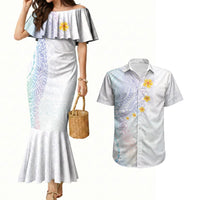 Hawaiian Tribal Tattoo and Plumeria Couples Matching Mermaid Dress and Hawaiian Shirt Polynesian Pattern Sweet