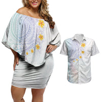 Hawaiian Tribal Tattoo and Plumeria Couples Matching Off Shoulder Short Dress and Hawaiian Shirt Polynesian Pattern Sweet