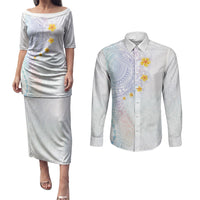 Hawaiian Tribal Tattoo and Plumeria Couples Matching Puletasi and Long Sleeve Button Shirt Polynesian Pattern Sweet