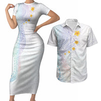Hawaiian Tribal Tattoo and Plumeria Couples Matching Short Sleeve Bodycon Dress and Hawaiian Shirt Polynesian Pattern Sweet