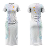 Hawaiian Tribal Tattoo and Plumeria Couples Matching Short Sleeve Bodycon Dress and Long Sleeve Button Shirt Polynesian Pattern Sweet