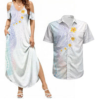 Hawaiian Tribal Tattoo and Plumeria Couples Matching Summer Maxi Dress and Hawaiian Shirt Polynesian Pattern Sweet