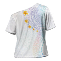 Hawaiian Tribal Tattoo and Plumeria Cross Shoulder Shirt Polynesian Pattern Sweet