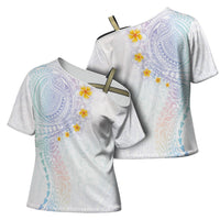 Hawaiian Tribal Tattoo and Plumeria Cross Shoulder Shirt Polynesian Pattern Sweet