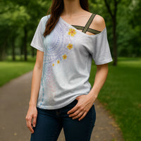 Hawaiian Tribal Tattoo and Plumeria Cross Shoulder Shirt Polynesian Pattern Sweet