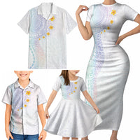 Hawaiian Tribal Tattoo and Plumeria Family Matching Short Sleeve Bodycon Dress and Hawaiian Shirt Polynesian Pattern Sweet