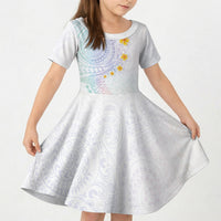 Hawaiian Tribal Tattoo and Plumeria Kid Short Sleeve Dress Polynesian Pattern Sweet