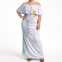 Hawaiian Tribal Tattoo and Plumeria Off Shoulder Maxi Dress Polynesian Pattern Sweet