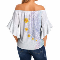 Hawaiian Tribal Tattoo and Plumeria Off Shoulder Wrap Waist Top Polynesian Pattern Sweet