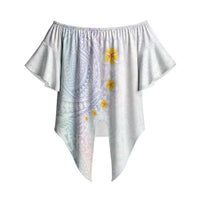 Hawaiian Tribal Tattoo and Plumeria Off Shoulder Wrap Waist Top Polynesian Pattern Sweet