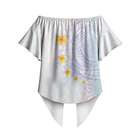 Hawaiian Tribal Tattoo and Plumeria Off Shoulder Wrap Waist Top Polynesian Pattern Sweet