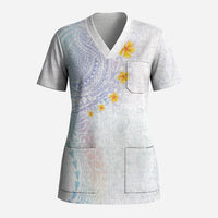Hawaiian Tribal Tattoo and Plumeria Scrub Top Polynesian Pattern Sweet