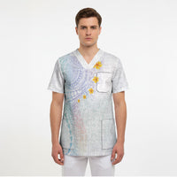 Hawaiian Tribal Tattoo and Plumeria Scrub Top Polynesian Pattern Sweet