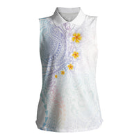 Hawaiian Tribal Tattoo and Plumeria Women Sleeveless Polo Shirt Polynesian Pattern Sweet