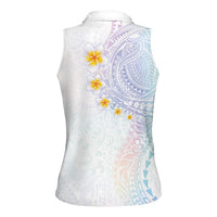 Hawaiian Tribal Tattoo and Plumeria Women Sleeveless Polo Shirt Polynesian Pattern Sweet