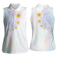 Hawaiian Tribal Tattoo and Plumeria Women Sleeveless Polo Shirt Polynesian Pattern Sweet
