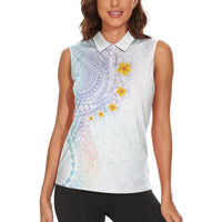 Hawaiian Tribal Tattoo and Plumeria Women Sleeveless Polo Shirt Polynesian Pattern Sweet