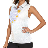 Hawaiian Tribal Tattoo and Plumeria Women Sleeveless Polo Shirt Polynesian Pattern Sweet