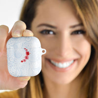 Hawaiian Tribal Tattoo and Hibiscus AirPods Case Polynesian Pattern Airy White Blue Cloud