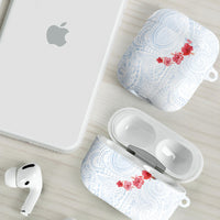 Hawaiian Tribal Tattoo and Hibiscus AirPods Case Polynesian Pattern Airy White Blue Cloud