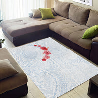 Hawaiian Tribal Tattoo and Hibiscus Area Rug Polynesian Pattern Airy White Blue Cloud