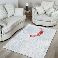 Hawaiian Tribal Tattoo and Hibiscus Area Rug Polynesian Pattern Airy White Blue Cloud