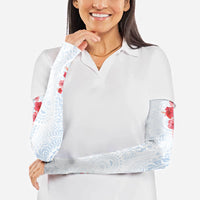 Hawaiian Tribal Tattoo and Hibiscus Arm Sleeves Polynesian Pattern Airy White Blue Cloud
